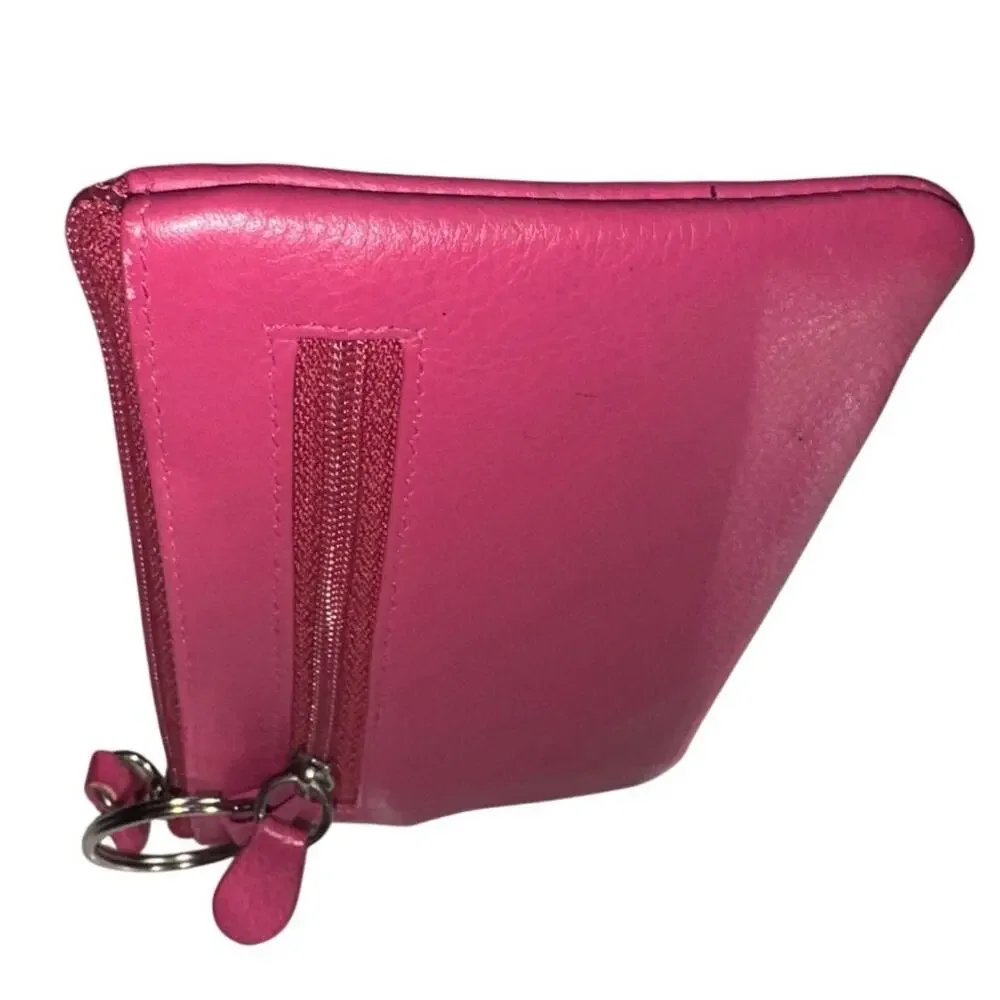 Leather Coin Holder Pouch with Key Ring in Barbiecore Pink, New without Tag